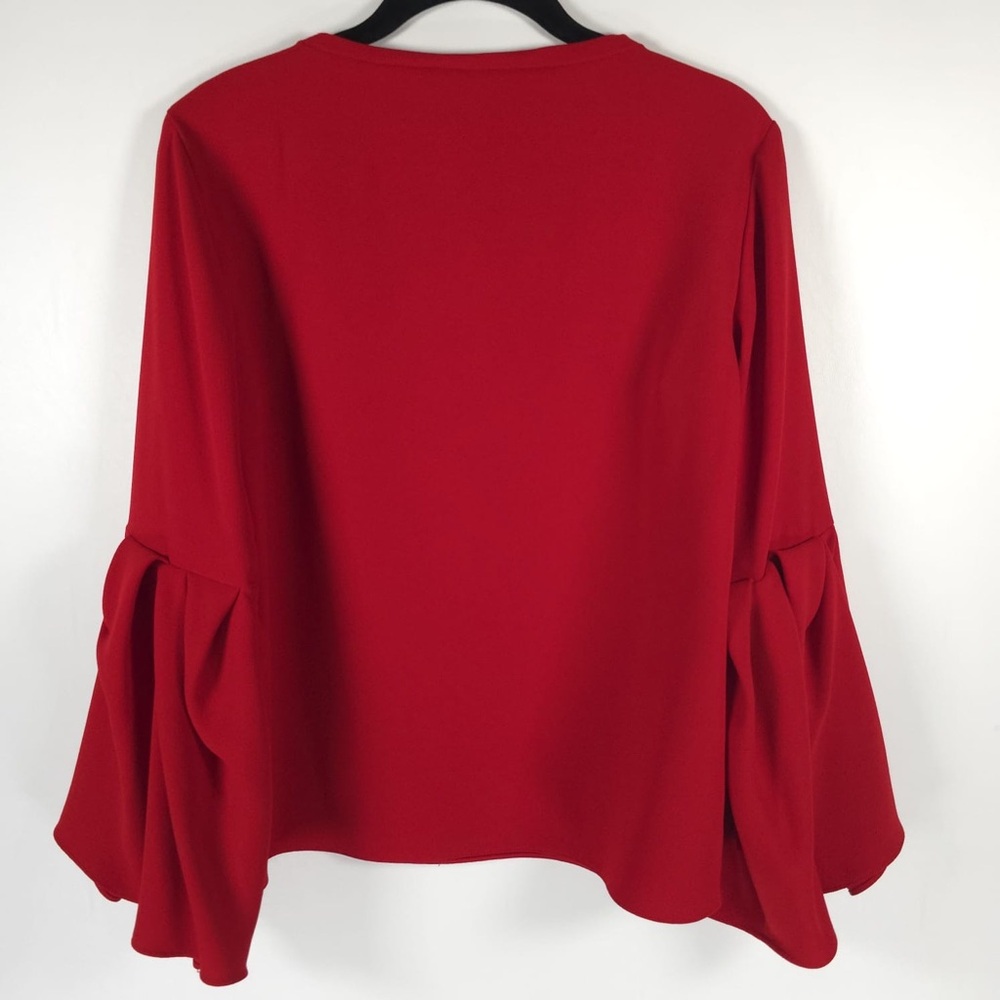 ZARA WOMAN Pleated Flare‎ Ruffle Bell Sleeves Red Blouse Top Size SMALL - Picture 10 of 14